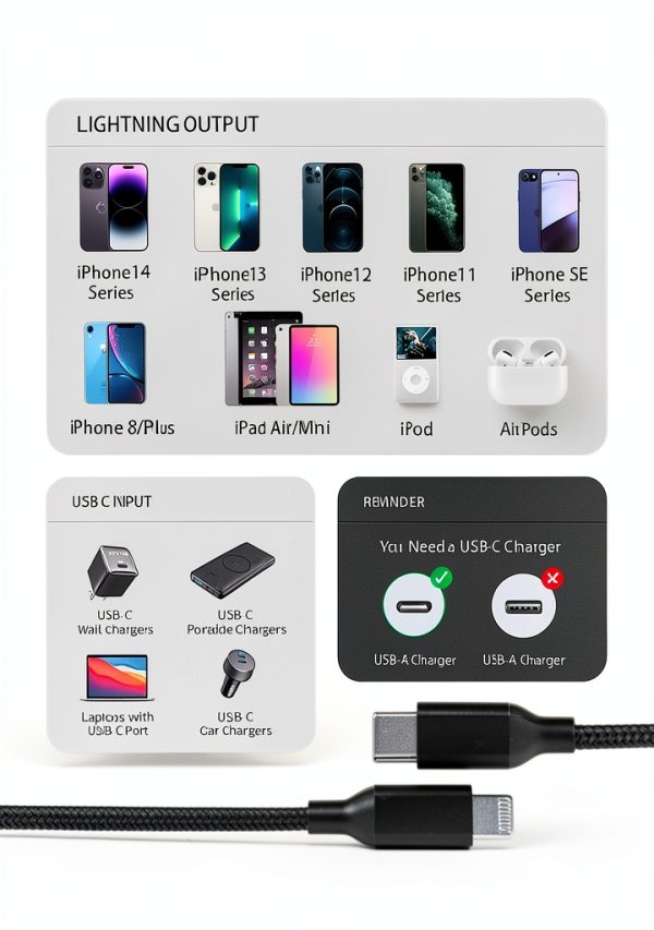 USB-C to Lightning Cable Acecene Braided 3ft-6