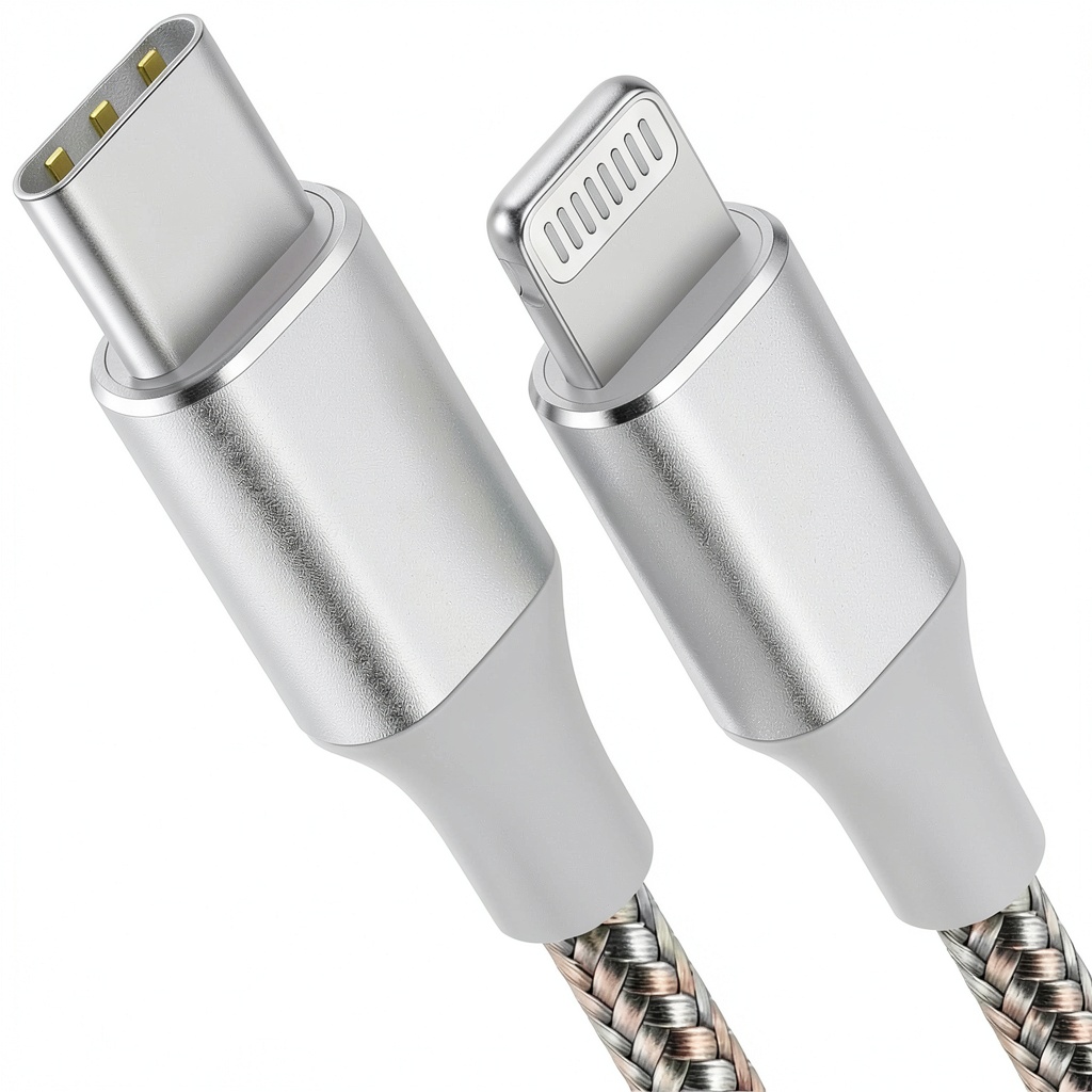 Installing Aioneus USB C to Lightning Cable on a wooden desk