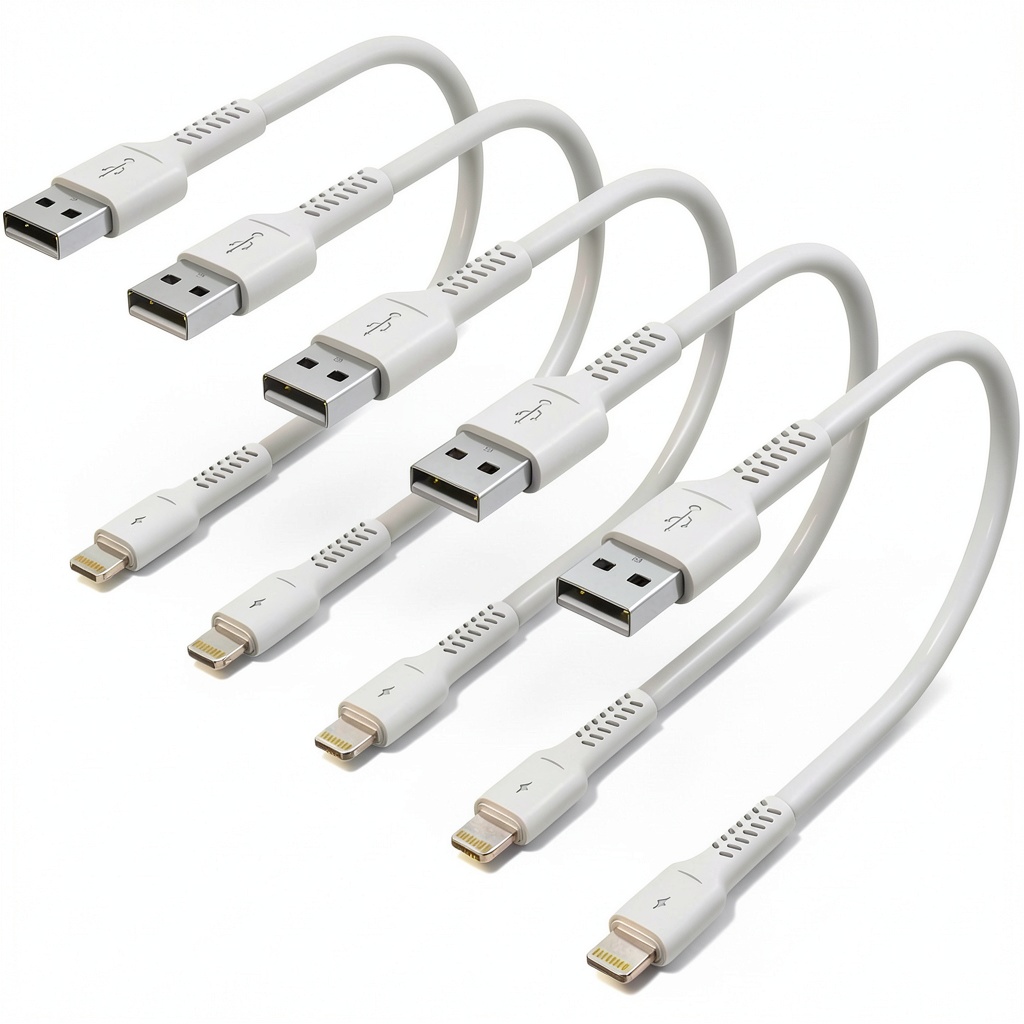 Installing ULIFTUS Lightning Cables for iPhone Fast Charging on a wooden desk