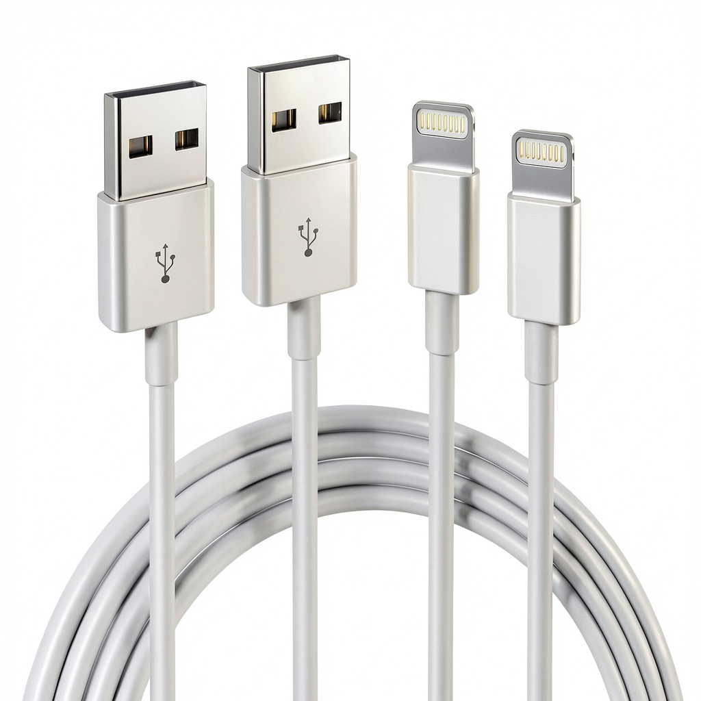 Installing Hi-Mobiler Lightning Cables Fast Charging iPhone on a wooden desk