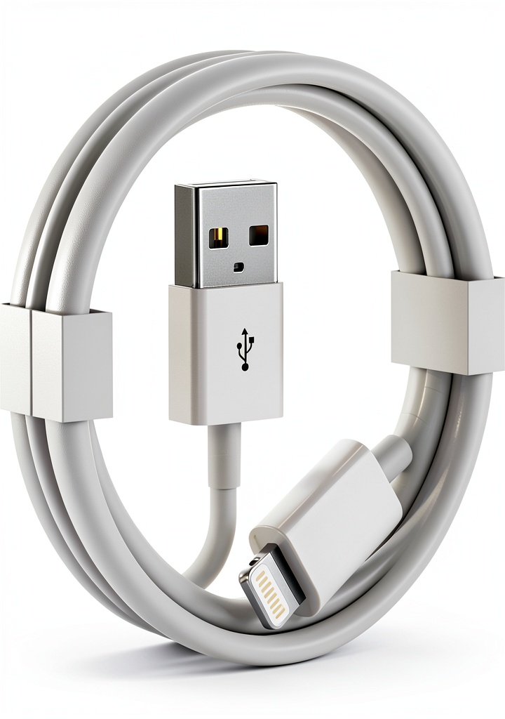 Installing Car Apple Carplay Cable Lightning Fast Charging on a wooden desk
