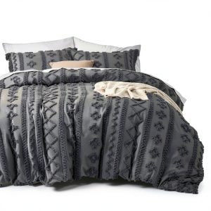 Bedsure King Duvet Cover Set Dark Grey Boho Chic 3-Piece Bedding-0