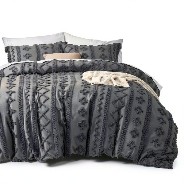 Bedsure King Duvet Cover Set Dark Grey Boho Chic 3-Piece Bedding-0