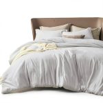 Bedsure Full Duvet Cover Set Heathered Ivory White 80x90 Modern Soft-0
