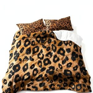 LUVIVIHOME King Brown Leopard Print Duvet Cover Set-0