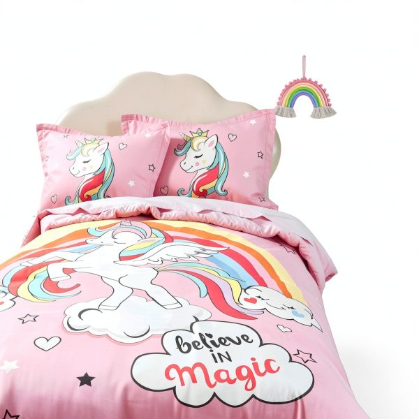 Unicorn Duvet Cover Pink UOZZI BEDDING Queen Size with Pillow Shams-2