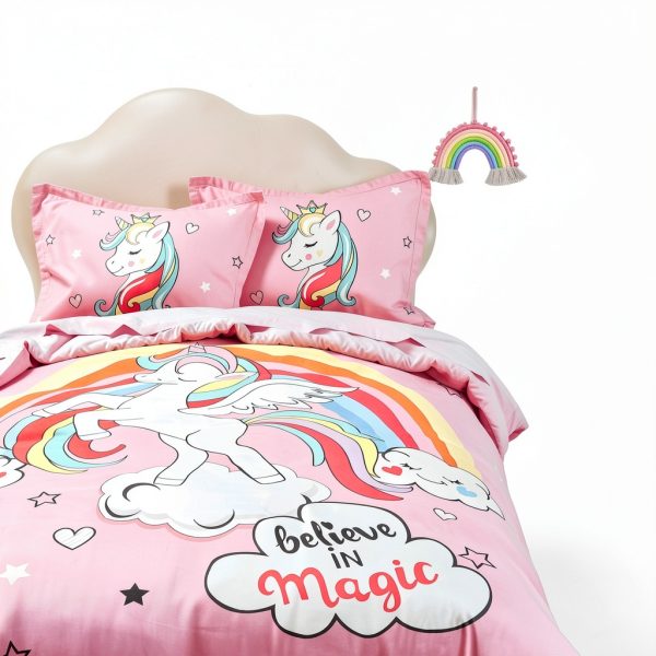 Unicorn Duvet Cover Pink UOZZI BEDDING Queen Size with Pillow Shams-2