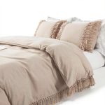 Twin Duvet Cover Set Brandream Camel Taupe Washed Cotton Tassel-0