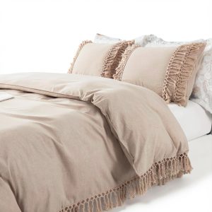 Twin Duvet Cover Set Brandream Camel Taupe Washed Cotton Tassel-0